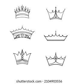 Crowns doodle set in emperor style. Doodle vector illustration. Fashion concept. Vector sketch illustration. Hand drawn vector set. Abstract art background vector. Doodle set element.