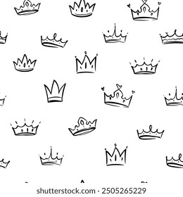 Kronen, Doodle, Skizze, nahtloses Muster, monochrome Skizze, handgezeichneter Vektor