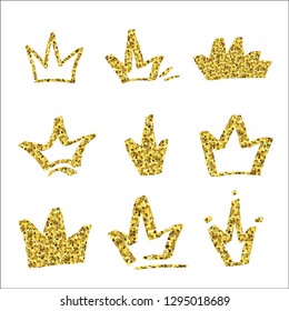 Crowns dibujados a mano de oro brillante.