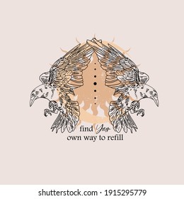Crowns are flying background of moon and sun. Motivational slogan