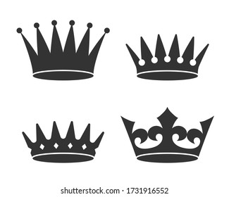 Crowns graphic icon set. Different signs crown isolated on white background. Royal symbols. Vector illustration