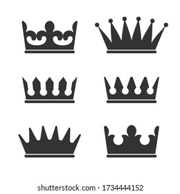 Crowns graphic icon set. Different signs crown isolated on white background. Royal symbols. Vector illustration