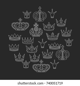 Crowns graphic outline doodle vector set