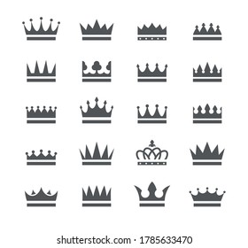 Crowns icon set black silhouettes isolated on a white background, vector illustration.