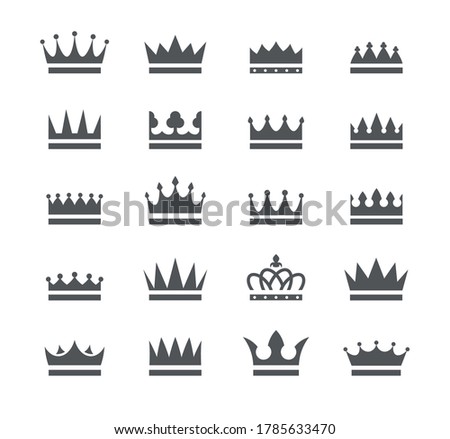 Crowns icon set black silhouettes isolated on a white background, vector illustration.