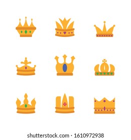 Crowns icon set design, Royal king queen luxury jewelry kingdom insignia emperor authority and coronation theme Vector illustration