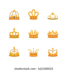 Crowns icon set design, Royal king queen luxury jewelry kingdom insignia emperor authority and coronation theme Vector illustration