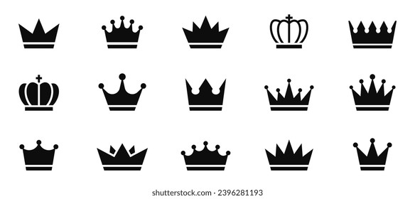 Crowns icon set. Silhouette crown collection. Black crown symbol. Vector illustration.