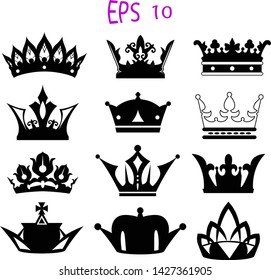 Crowns icons set, high resolution
