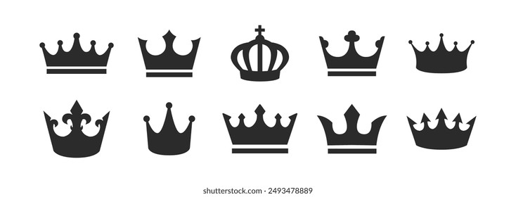 Crowns icons set. Simple elements for Coat of Arms, Crest, Heraldry emblems. Vector illustration. 