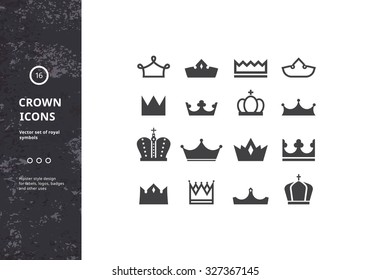 Crowns Icons. Vector Set of Royal Symbols and Signs. Hipster Designs for Labels, Badges and Logos. 