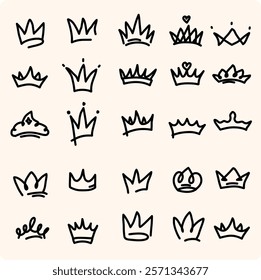 crowns, king and queen crown doodle style background cream