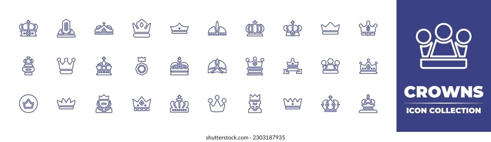 Crowns line icon collection. Editable stroke. Vector illustration. Containing crown, medal, king crown, king.