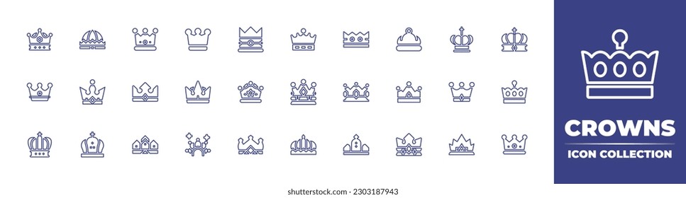 Crowns line icon collection. Editable stroke. Vector illustration. Containing crown, tiara.