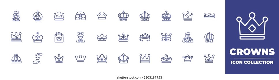 Crowns line icon collection. Editable stroke. Vector illustration. Containing princess, crown, dutch crown, queen, diadem, king.