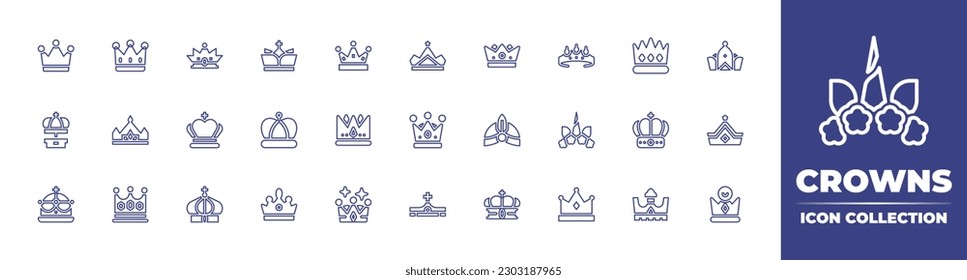 Crowns line icon collection. Editable stroke. Vector illustration. Containing crown, flower crown.