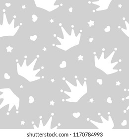 crowns for little princess pattern background, kid's clothing, birthday invitation. Vector illustration.