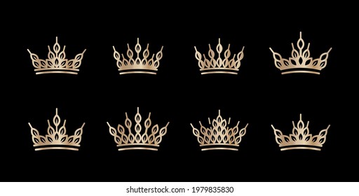 Crowns made of ears of wheat, oats, barley. Vector set of logo design templates ideal for agriculture, organic food, bread, buns, groceries, natural harvest, baby food, cookies, cereals. 