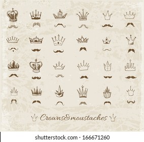 Crowns and moustaches. Vector illustration.