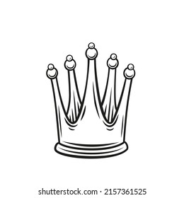 Crowns outline icon. Drawn monochrome of triumph first simple vintage engraving style. First place winner, royal jewelry and wealth.