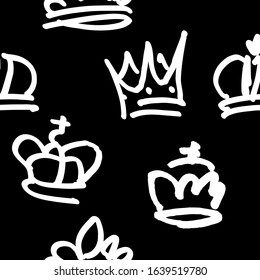 Crowns pattern. Vector doodle seamless background.
