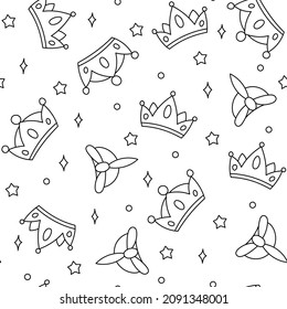 Crowns Reyes Magos hand-drawn vector pattern in doodle style. 