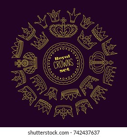 Crowns round frame doodle  icons collection