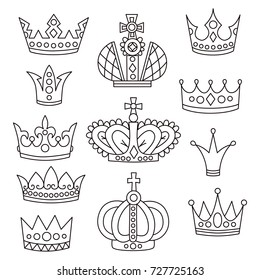 Crowns royal doodle icons vector set