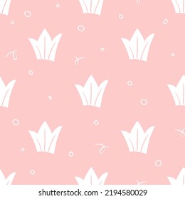  Recorre un patrón impecable. Diseño de bebés y princesas. Patrón de símbolo de la corona de regalías. Papel pintado y textura de ropa de habitación para niños. Ilustración vectorial. 