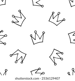 Crowns seamless pattern doodle vector on white background