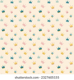 Crowns seamless pattern. Flat illustration. Cartoon flat royal wrapping paper.