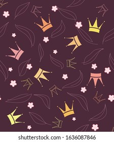Crowns seamless pattern for girl. Vector
