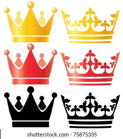 Crowns set gold red silhouette vector illustration