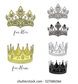 crowns set, hand drawn graphic