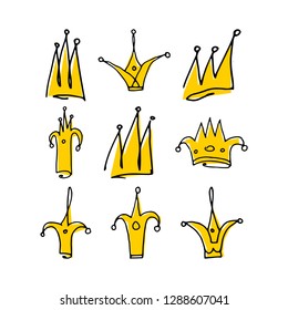 crowns set. hand-drawn vector illustration