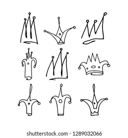 crowns set. hand-drawn vector illustration