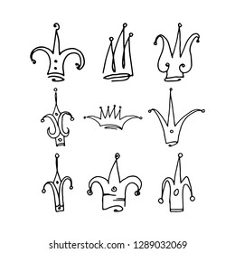 crowns set. hand-drawn vector illustration
