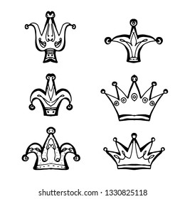 crowns set. hand-drawn vector illustration on white background
