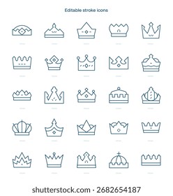 Crowns stroke icon. Crowns line icon set. editable stroke icon pack