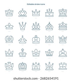 Crowns stroke icon. Crowns line icon set. editable stroke icon pack