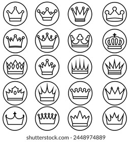 Crowns vector icons set. Royal Crown illustration symbol collection. king logo or sign.
