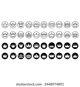 Iconos vectoriales de coronas establecidos. Colección de símbolo de ilustración de la Corona Real.
