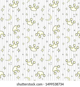 Crowns. Vector illustration of seamless baby pattern.