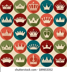 Crowns vintage set. Seamless pattern.