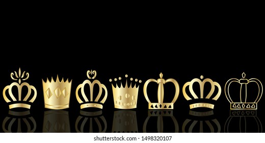 Crowns.Gold crowns on a dark background.Set.Vector illustration.