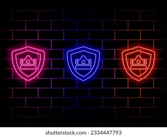 Crown-shaped shield. Transparent billboard with neon lights. Vector illustration... Green, red, yellow, pink, blue, orange