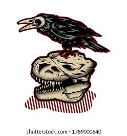 crows and dead monster skull vector illustration for wallpaper, t-shirt design, web design, banner, logo. etc