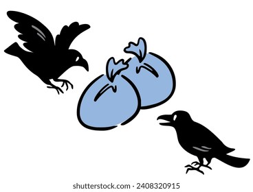 Crows and garbage bags. Isometric view.