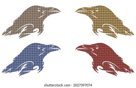 Crow's Head With Textile Pattern. Bird's Head Vector Illustration Isolated On A White Background
