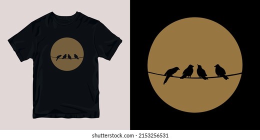 crows on a wire t-shirt stylish and clothing printable trendy tshirt design. print, industrial products. global swatch.